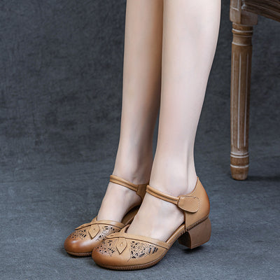 Babakud Summer Leather Comfortable Soft Sole Chunky Heel Sandals