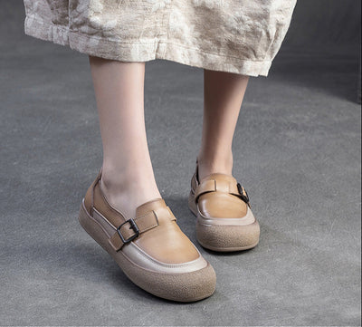 Women Spring Vintage Genuine Leather Flat Slip-On Shoes