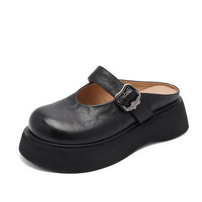 Ladies Genuine Leather Comfortable Platform Wedge Slippers
