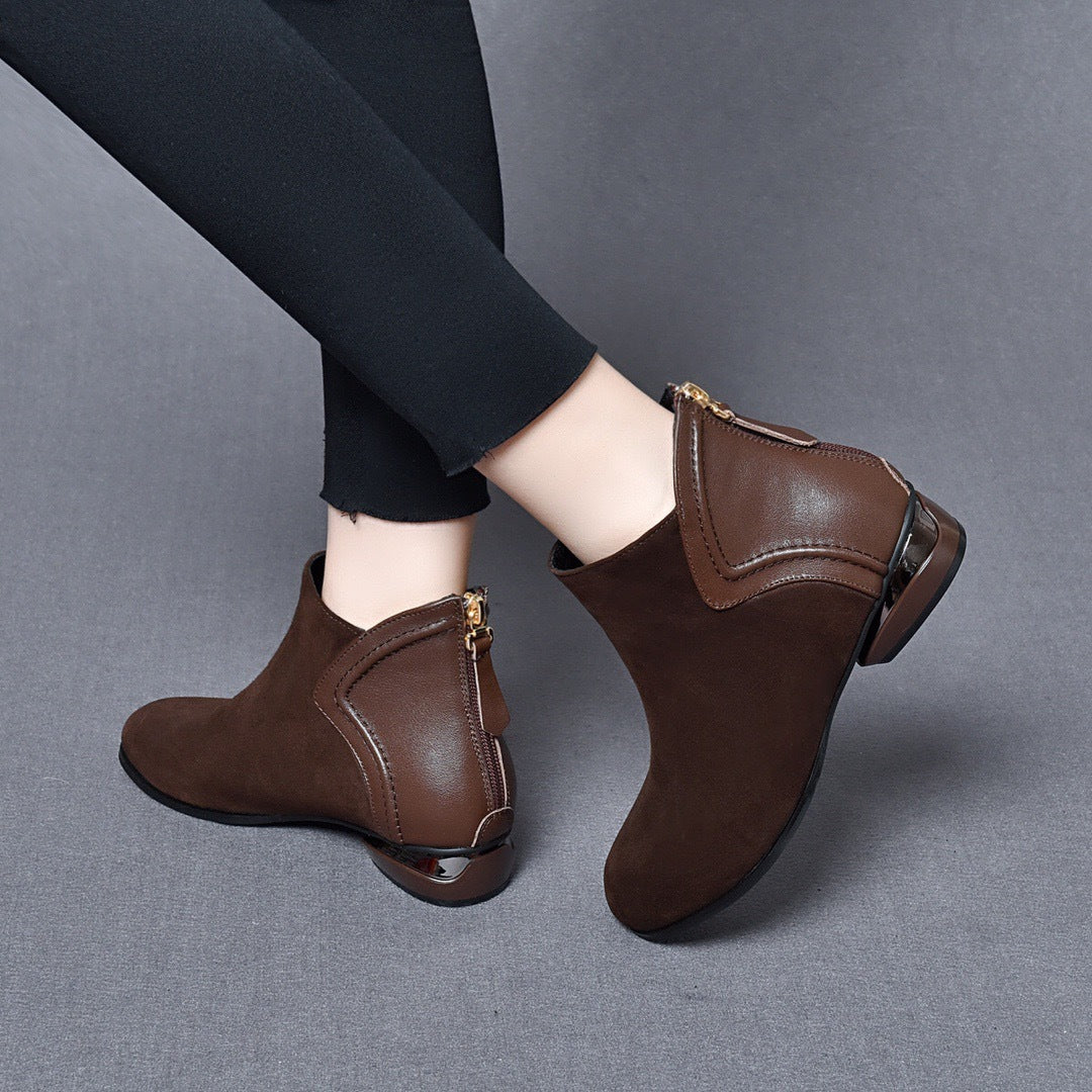 Genuine Leather Versatile Soft Flat Sole Patchwork Ankle Boots
