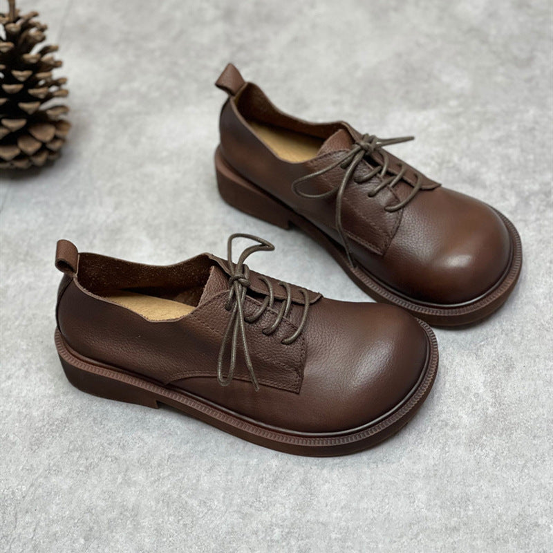 Women Spring Retro Soft Soled Lace-Up Leather Casual Shoes