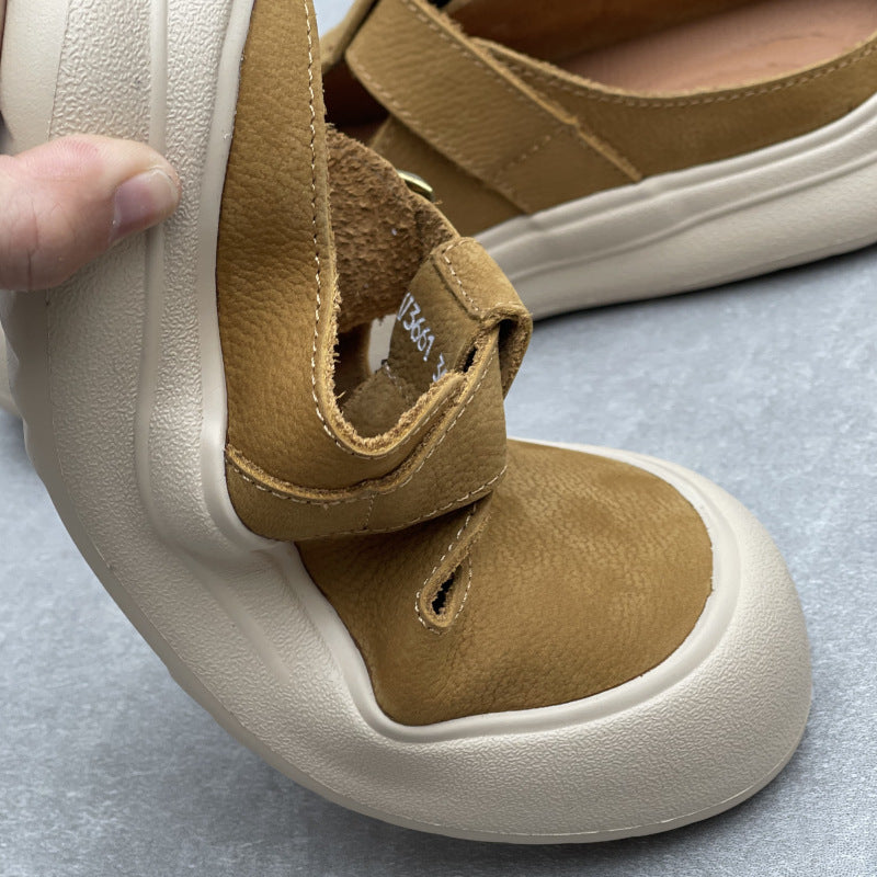 Retro Buckled Comfortable Soft Sole Genuine Leather Slippers