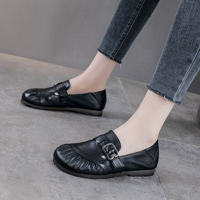 Babakud Women Spring Retro Genuine Leather Soft Sole Casual Flats