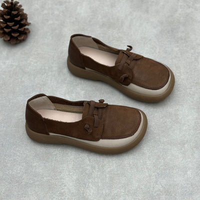 Women Spring Retro Comfortable Color Block Round Toe Slip-Ons