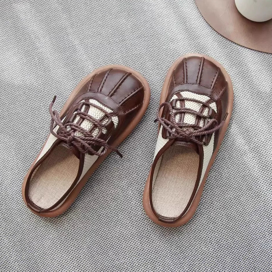Summer Casual Leather Mesh Patchwork Slip-On Flat Shoes