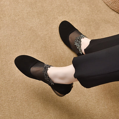 Genuine Leather Mesh Elegant Diamonds Floral Shoes