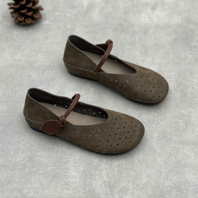 Hollow Mary Jane Flats Ladies Soft Retro Leather Casual Shoes