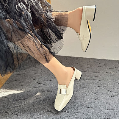 Summer Genuine Leather Casual Closed Toe Chunky Shoes