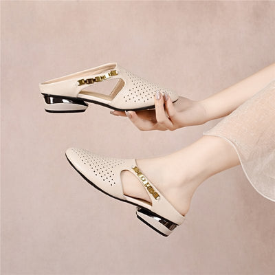 Retro Leather Hollow Cut Out Closed Toe Slip-On Flats
