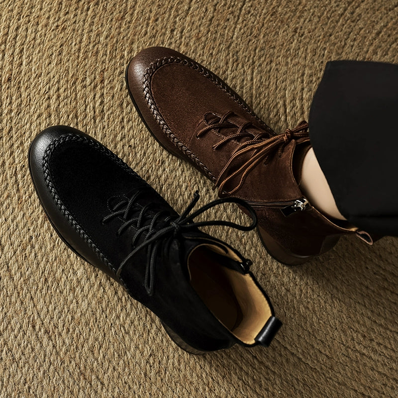 Babakud Retro Sheepskin Leather Sueded Chunky Boots