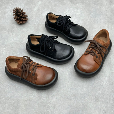 Women Retro Suede Spliced Leather Platform Casual Shoes