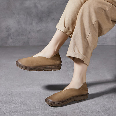 Women Retro Handmade Genuine Leather Soft Sole Slip-Ons