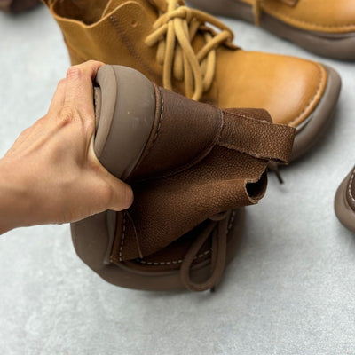 Women Retro Soft Soled Lace-Up Genuine Leather Short Boots