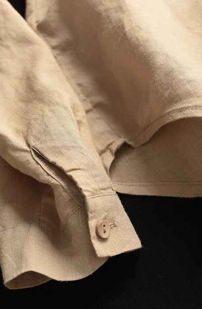 Women Spring Casual Loose Single-Breasted Ramie Shirt