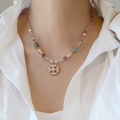 Women Vintage Natural Stone Agate 18K Gold Necklace