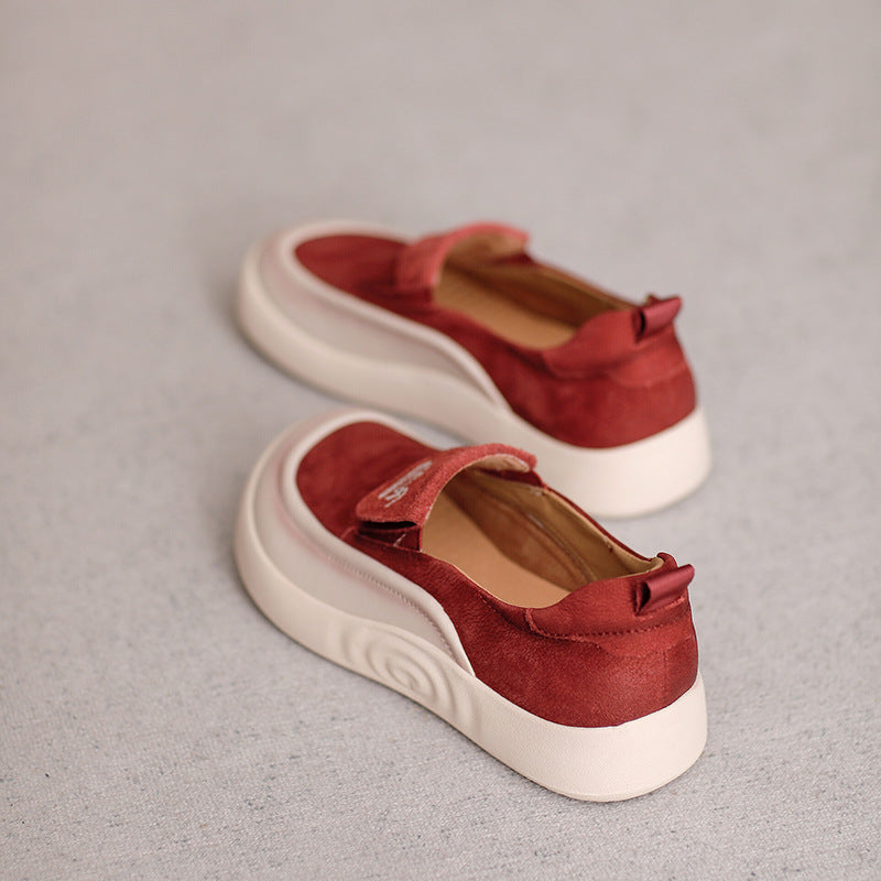 Women Casual Stylish Square Toe Suede Leather Shoes Slip-Ons