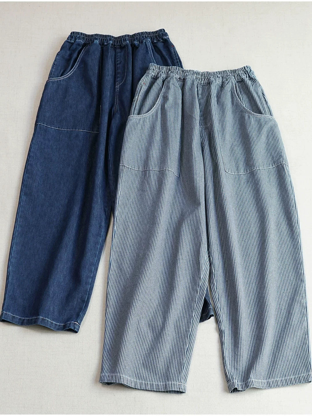 Autumn Retro Denim Casual Elastic Wasit Pockets Jeans