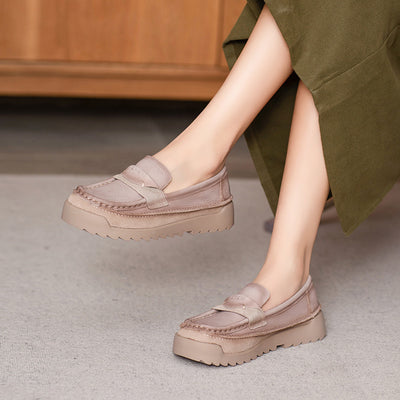Retro Casual Platform Leather Slip-Ons for Women
