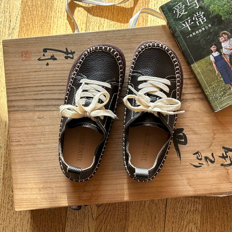 Babakud Women Spring Vintage Handmade Leather Lace-Up Shoes