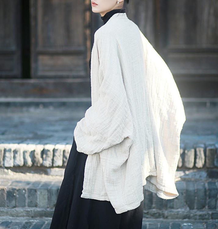 Women Loose Solid Beige Linen Cardigans