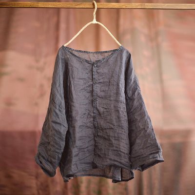 Women's Retro Lightweight Loose Long Sleeves Ramie Shirt