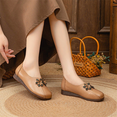 Babakud Women Autumn Ethnic Style Leather Flowers Heel Flats