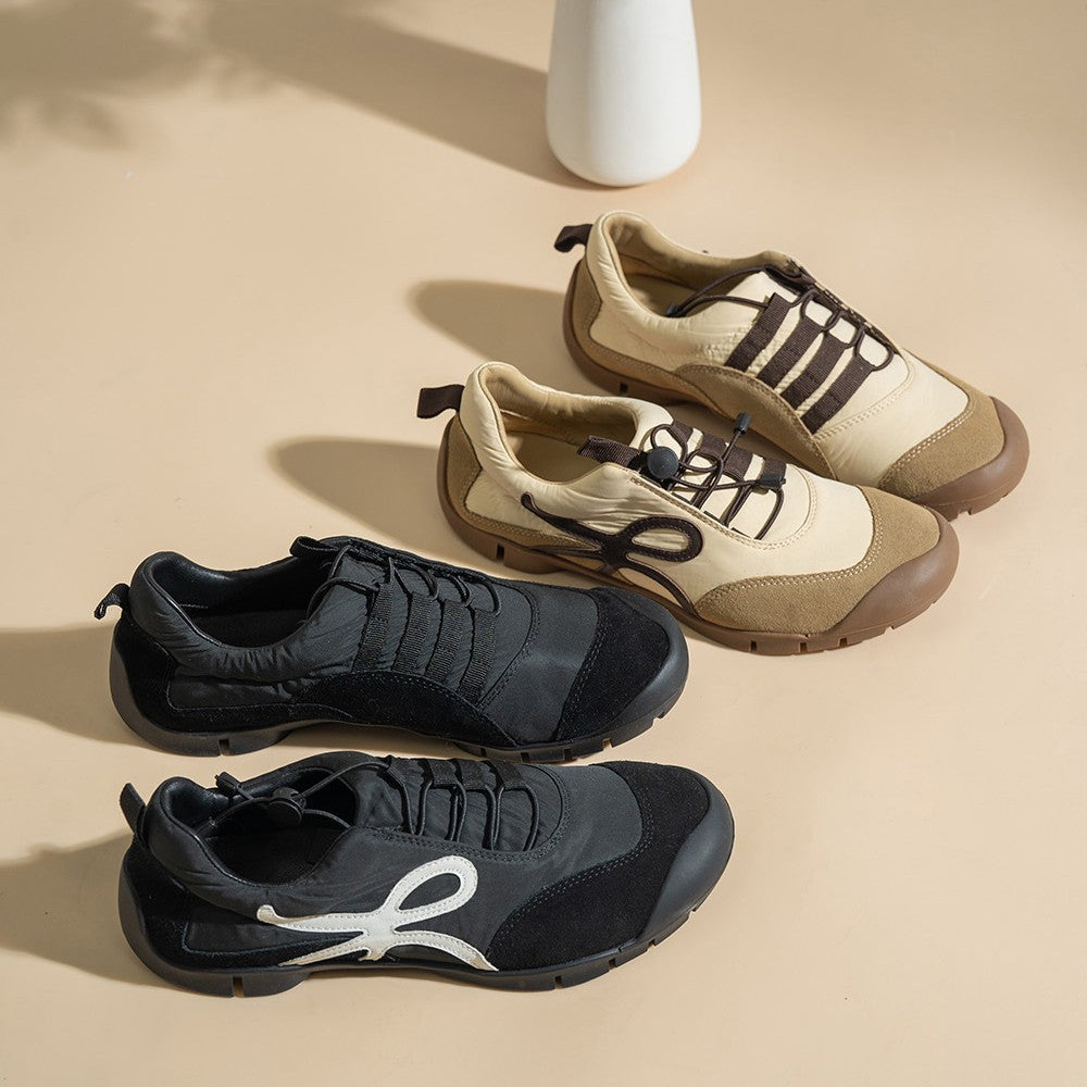 Autumn Retro Casual Leather Patchwork Flat Sole Sports Shoes