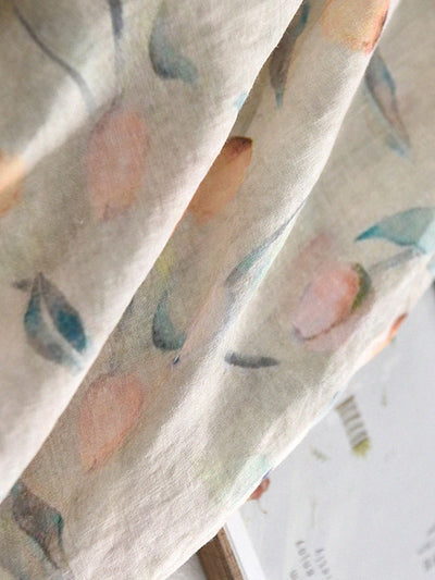 Women Long Sleeves Printed Loose Retro Cotton Ramie Shirt