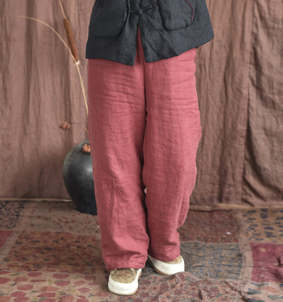 Women Casual Quilted Straight-Leg Padded Warm Linen Pants