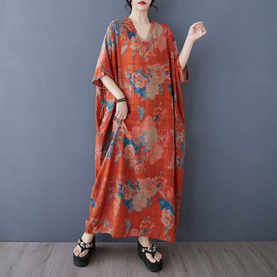 Women Spring Ethnic Cotton-Linen Printed Floral Long Maxi Dress