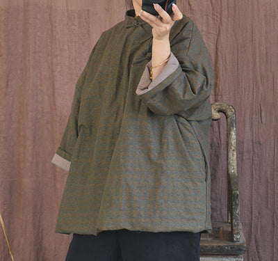 Women's Retro Houndstooth Quilted Warm Cotton Linen Coat