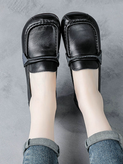 Women Spring Vintage Leather Soft Sole Loafers Slip-Ons Shoes