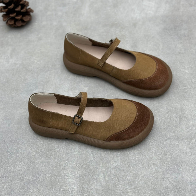 Women Retro Contrast Round Toe One-Strap Mary Jane Shoes