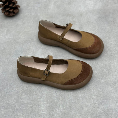 Women Retro Contrast Round Toe One-Strap Mary Jane Shoes