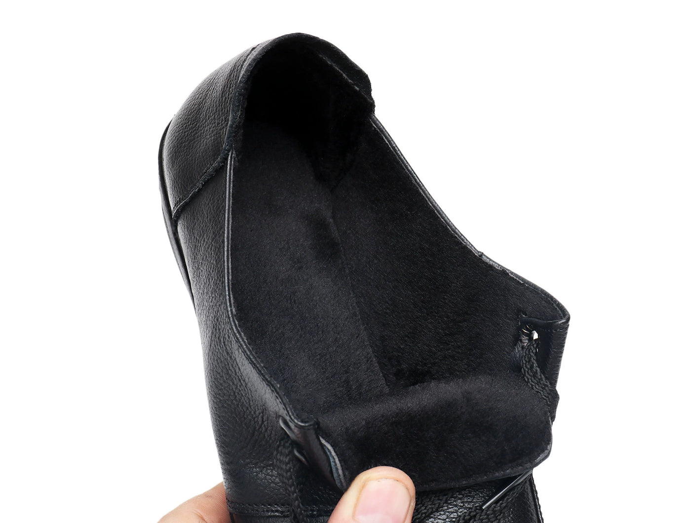 Women Retro Top Leather Soft Flat Sole Black Velcro Shoes