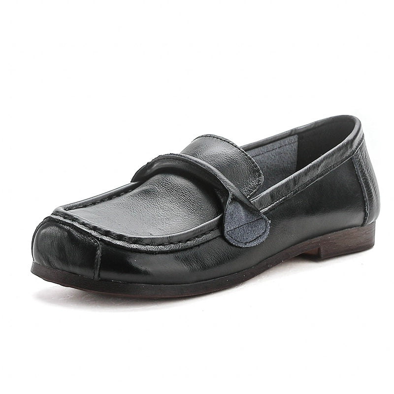 Women Spring Vintage Leather Soft Sole Loafers Slip-Ons Shoes