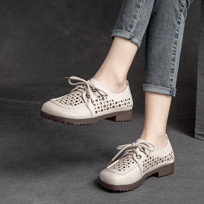 Babakud Summer Leather Casual Hollow Versatile Lace Up Flats