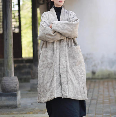 Women Vintage Tie-Dyed Loose Padded Cotton Ramie Coat