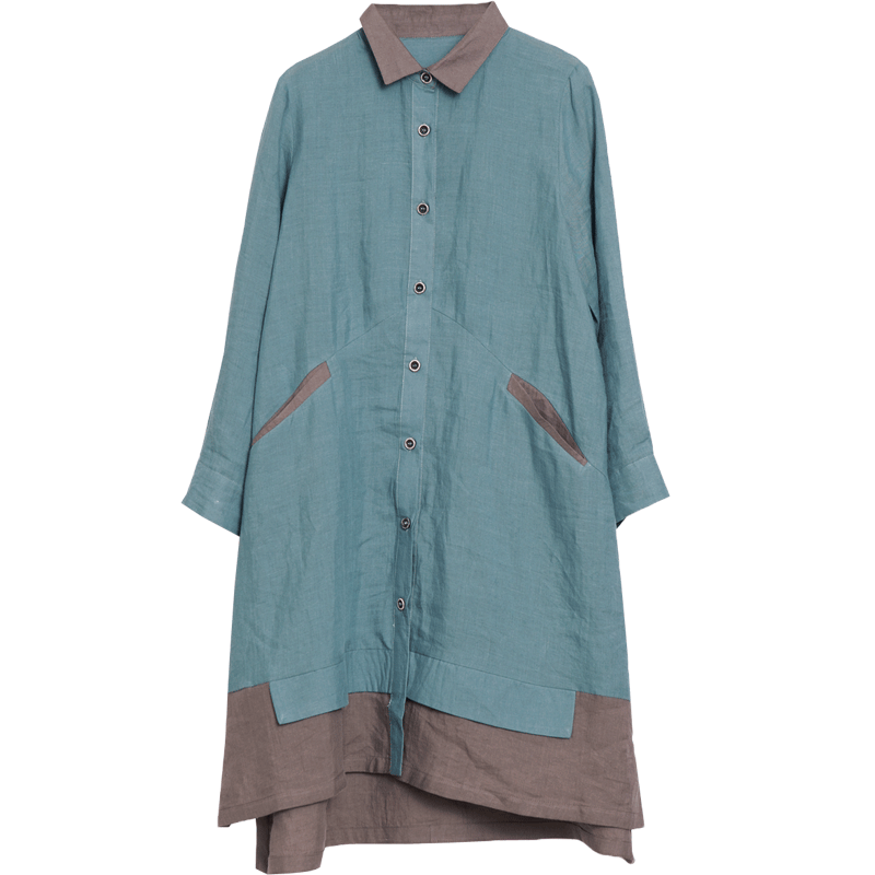 Babakud Spring Cotton Linen Loose Spliced Color Shirt Dress