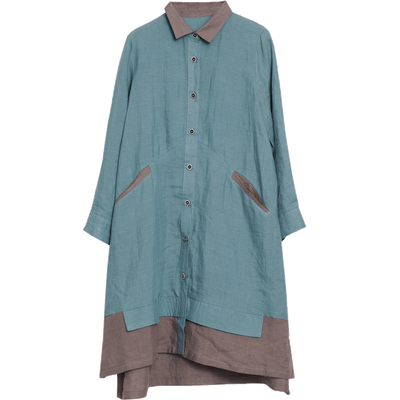 Babakud Spring Cotton Linen Loose Spliced Color Shirt Dress