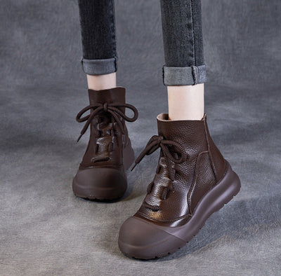 Casual Retro Drawstring Leather Ankle Boots for Women