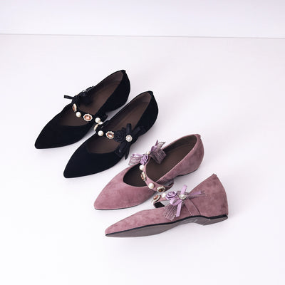 Women Elegant Sheepskin Leather Pointed Toe One Straped Shoes
