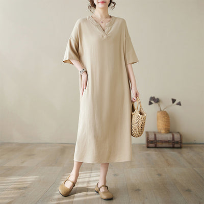 Babakud Summer Cotton Casual Plus Size Stand Collar Dress