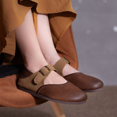 Women Summer Vintage Style Color-Block Breathable Leather Flats