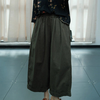 Autumn Cotton Loose Embroidered Elastic Waist Plus Size Pants
