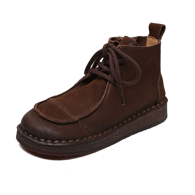 Women Retro Soft Soled Lace Up Ankle Boots