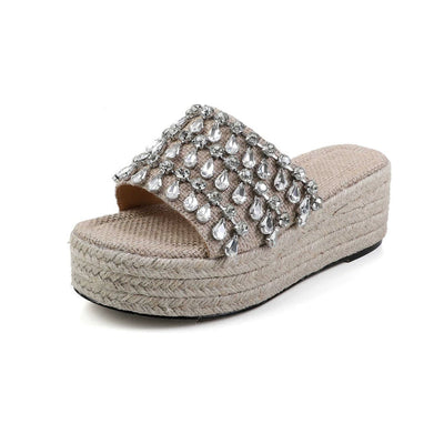 Summer Casual Knitted Open Toe Diamond Platform Shoes