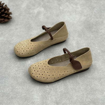Hollow Mary Jane Flats Ladies Soft Retro Leather Casual Shoes
