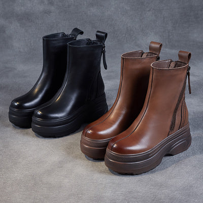 Women Genuine Leather Casual Versatile Platform Boots