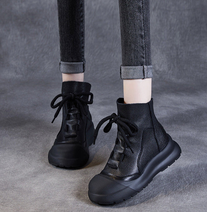 Casual Retro Drawstring Leather Ankle Boots for Women